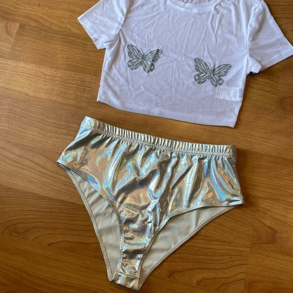 Reflective Silver Butterfly Mesh Rave Set - Picture 3 of 5